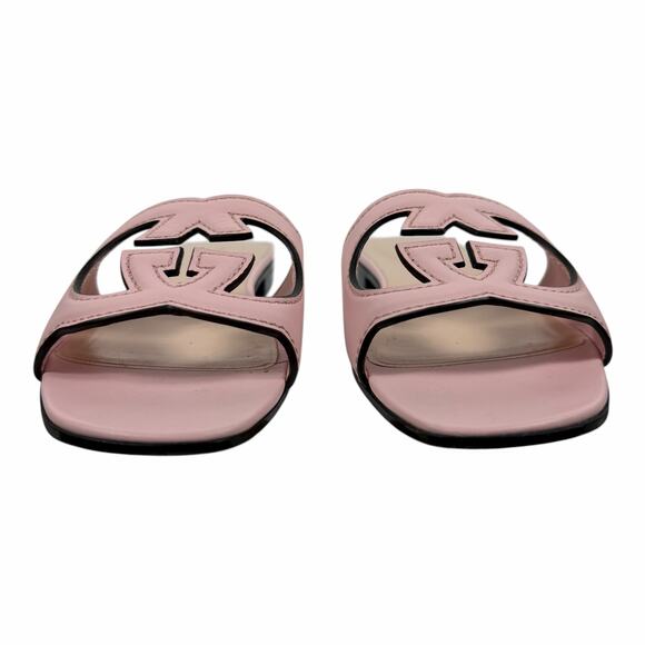 Gucci Interlocking G Cutout Leather Slide Flat Sandal Pink Size 37.5 - Picture 4 of 11